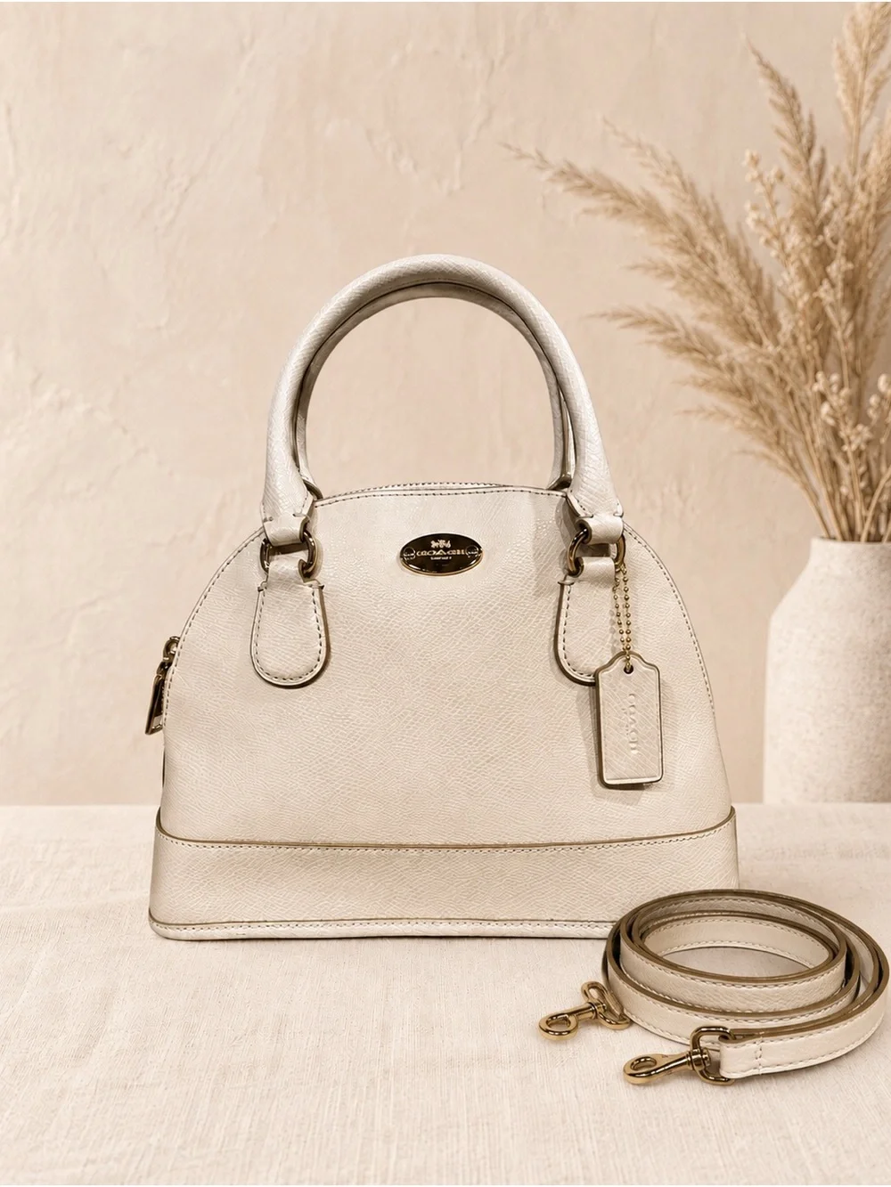 Coach Mini Cora F34090 Chalk Leather Satchel Crossbody Bag